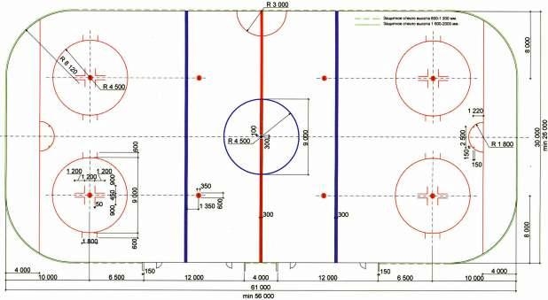 Размер площадки нхл и кхл. Разметка хоккейной площадки 56х26. Разметка хоккейной площадки 30-60 метров. Габариты хоккейной площадки. Разметка хоккейного корта 60х30.